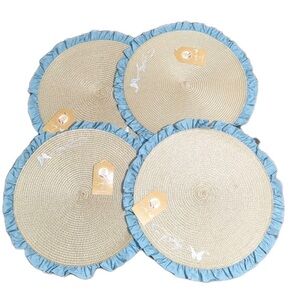 Dolly Parton Set of 4 Beige and Blue Round Placemats